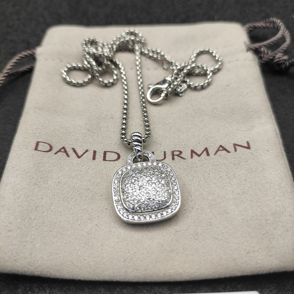 David Yurman Silver Square Diamond Necklace